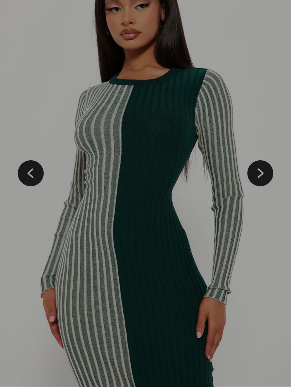 Colorblock Ribbed Knit Midi Dress - Green/Gray - Picture 2 of 2